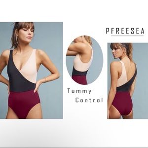 Pfreesea One Piece Bathing Suit for Women Tummy Control Color Block Swimsuits